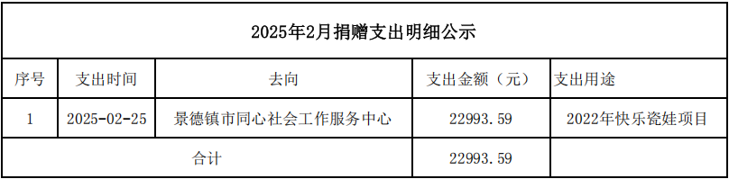 2025年2月捐赠支出明细公示