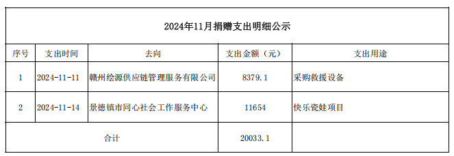2024年11月捐赠支出明细公示