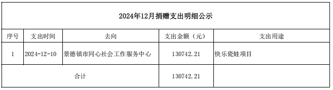 2024年12月捐赠支出明细公示